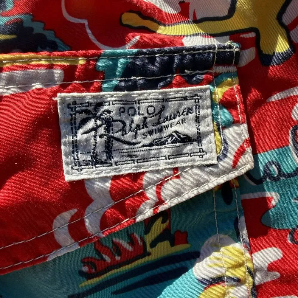 Polo Ralph Lauren Hawaiian Swim Trunks Men's Medium Red Tropical Aloha Shorts